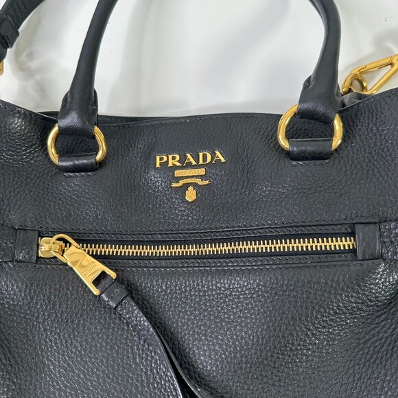 Prada Women's Black Leather Bottom Studs Adjustable Shoulder Handbag Size Small - Picture 5 of 12
